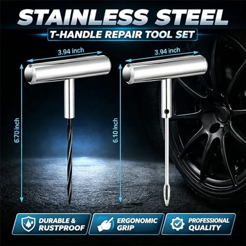 Auto Stainless Steel Solid T-Handle Set - Pro Heavy Duty Spiral Probe & Split