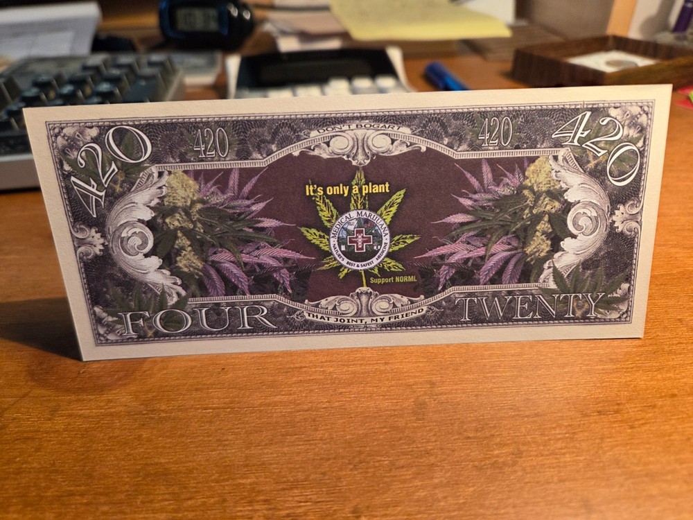 Marijuana Novelty Note, Funny. Sleeved. 420