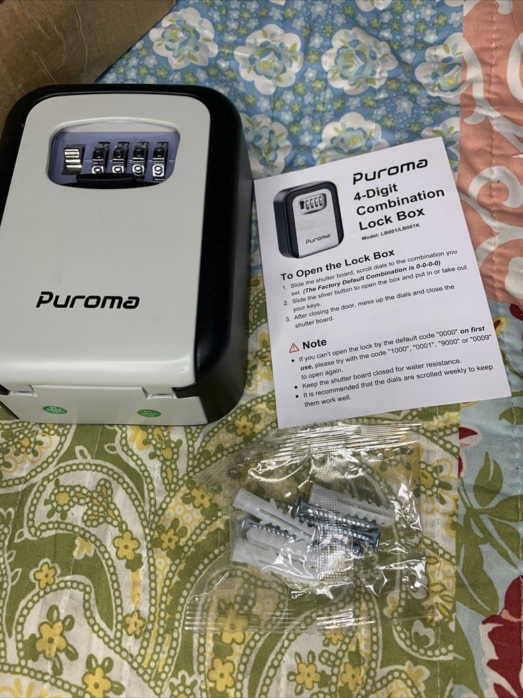 Puroma Key Lock Box with Key Hook, Resettable 4-Digit Combination Lockbox.