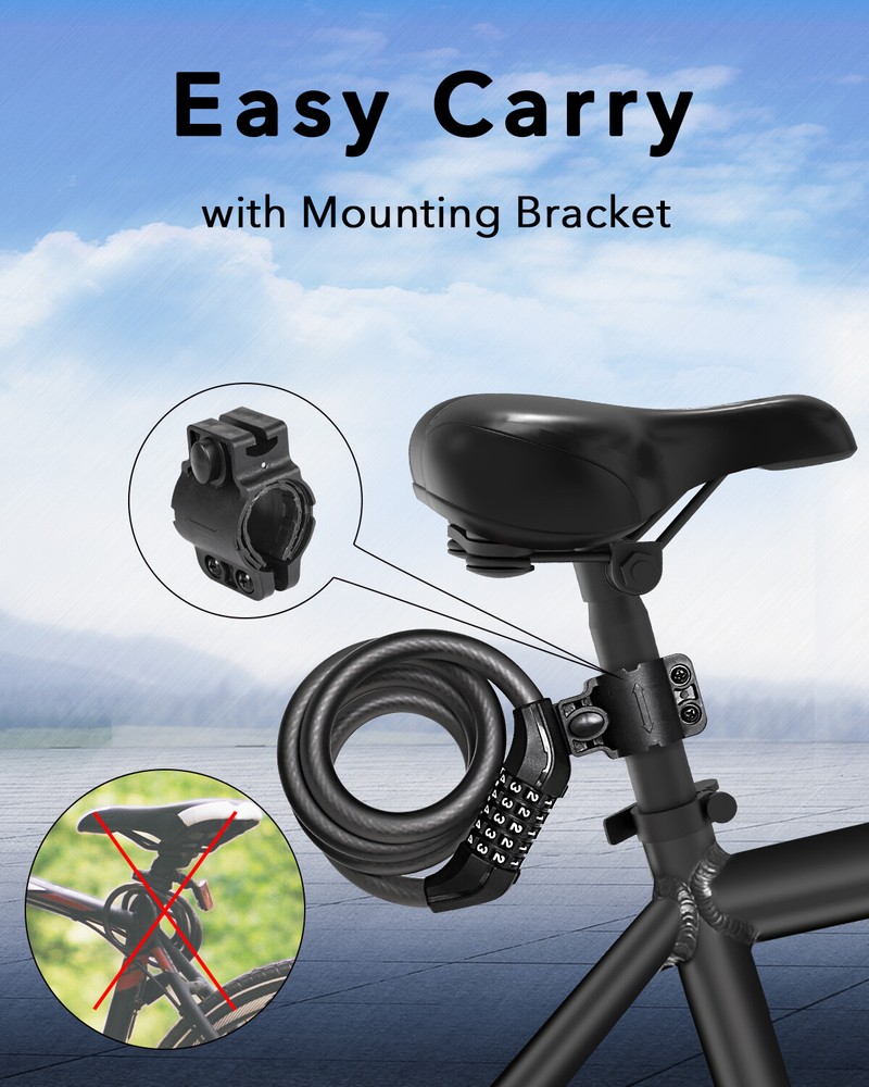 Security 5-Digit Resettable Combination Bicycle Lock for Bikes and Scooters 4FT