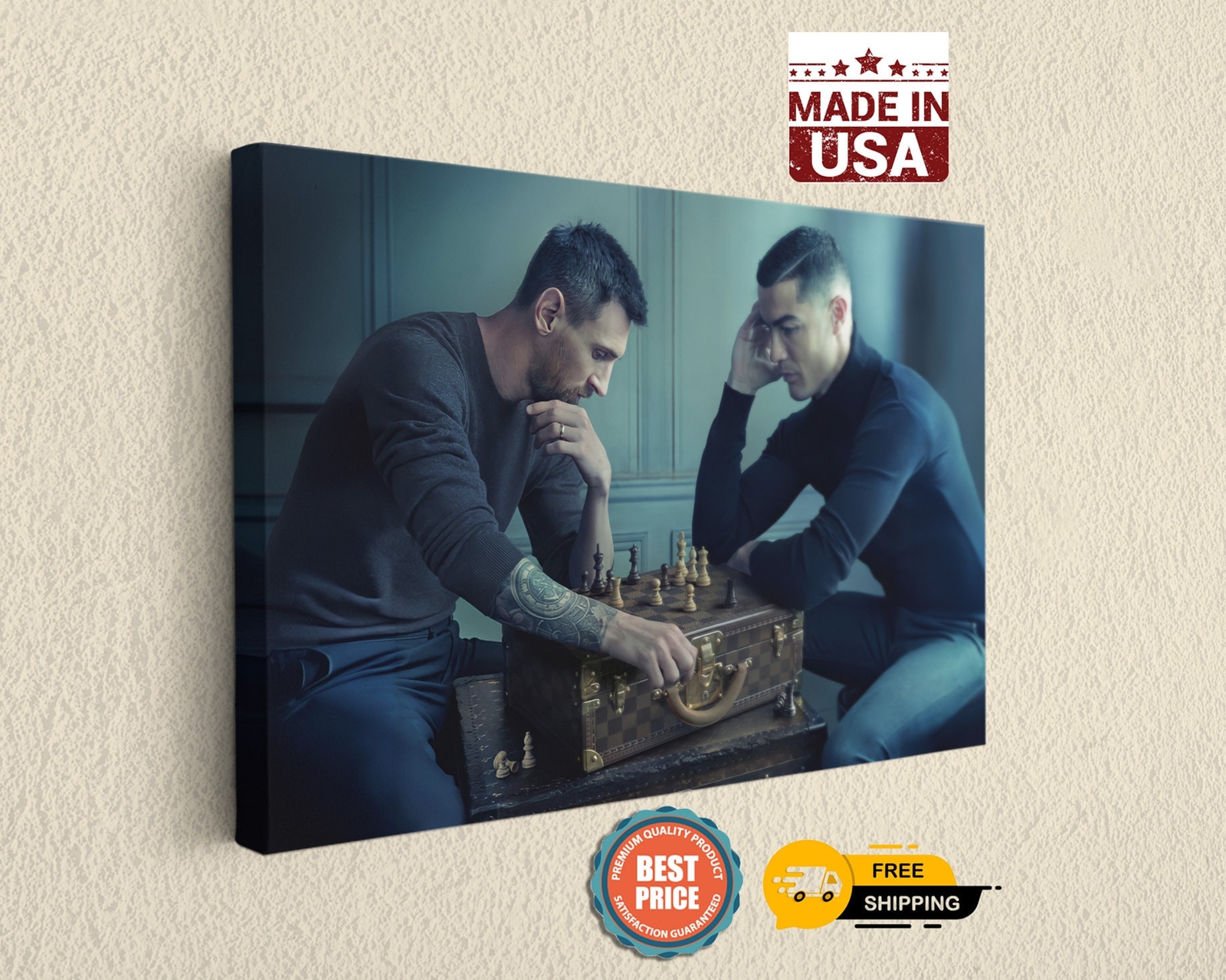 Super Soccer Stars Play Chess Messi vs Ronaldo Canvas Print