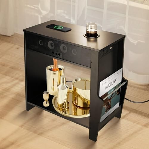 Bluetooth Speaker End Table, Smart End Table with 2 Subwoofer for Deep Bass,