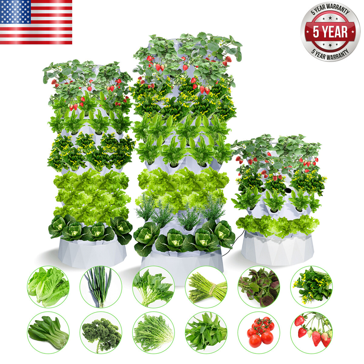 80 Pot Vertical Hydroponics Tower Systems Growing Kit Plant Garden Home US