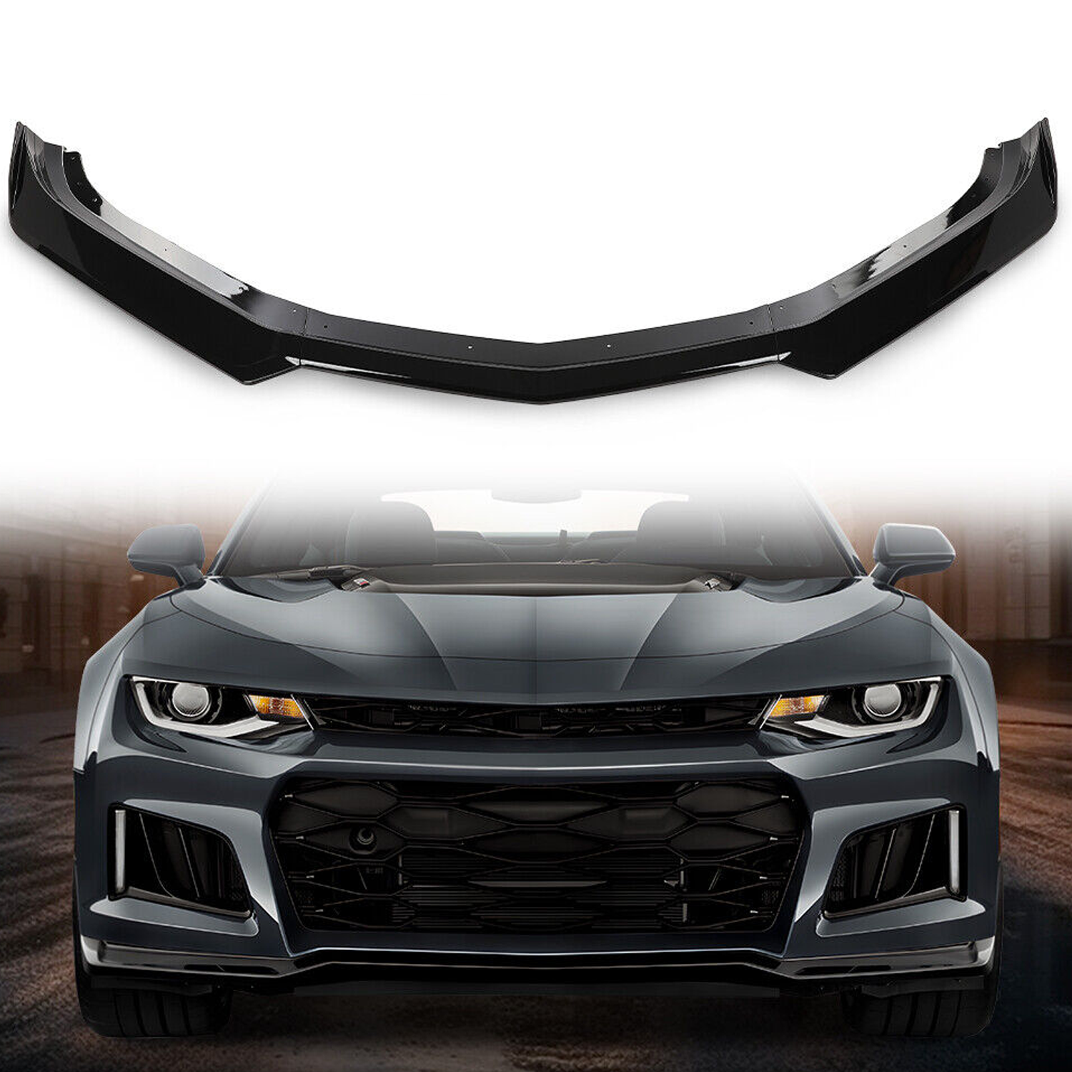 Fits For 16-22 Chevy Camaro 1LE Style Gloss Black Front Bumper Lip Splitter ABS