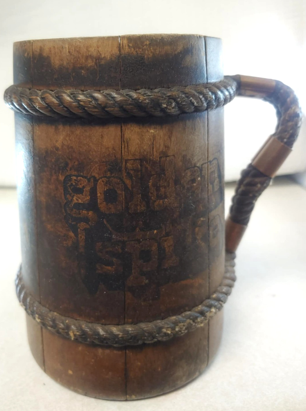 Wooden beer stein Tankard with rope handle Golden Spike No insert