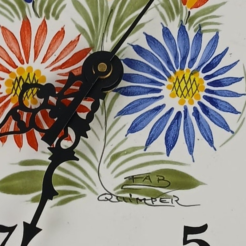 Henriot Quimper Hand Painted Faience Pottery Wall Clock Fleuri Pattern Signed