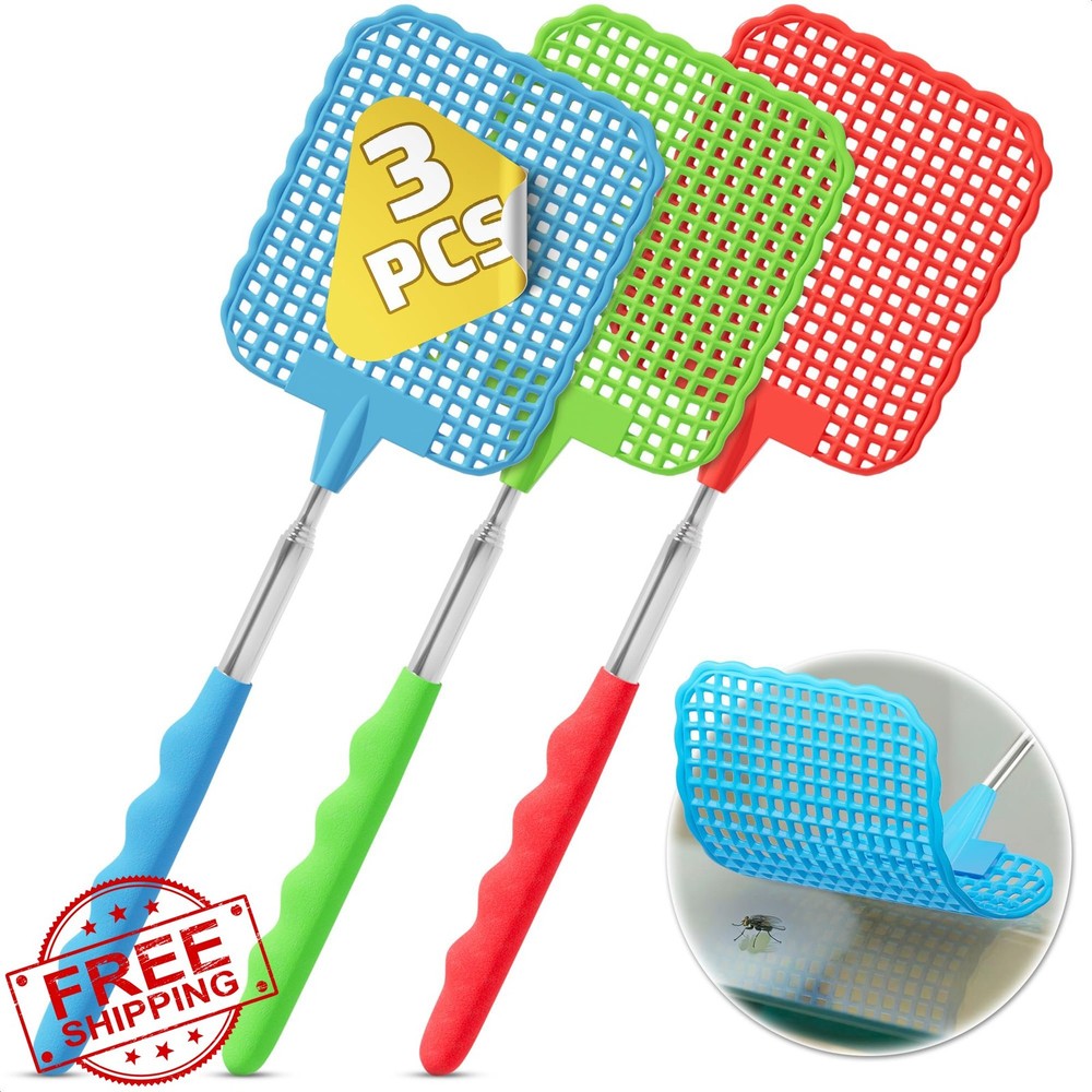 3-Pack Telescopic Fly Swatter | Extendable, Lightweight | Ergonomic Handle