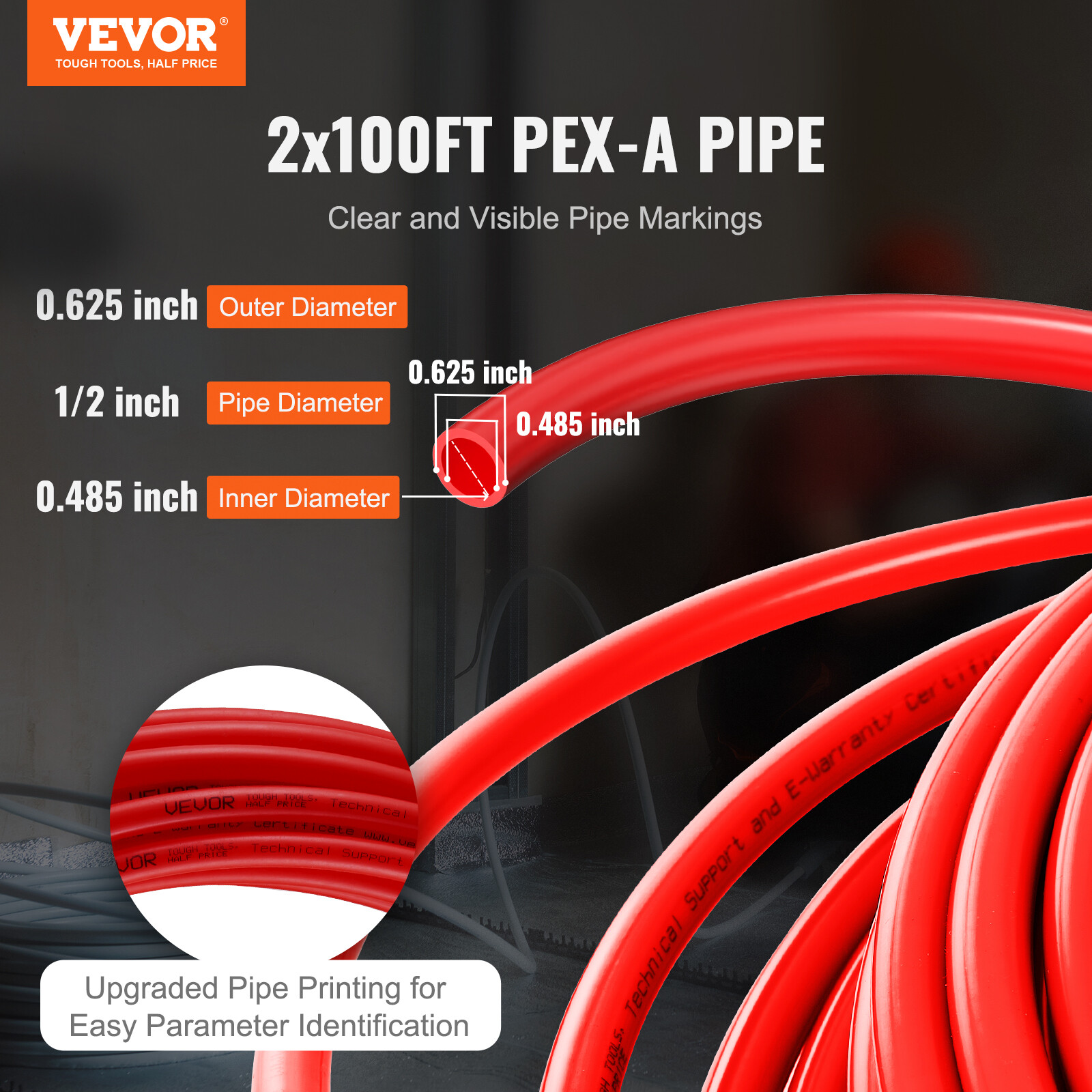 VEVOR 1/2” 2x100ft Blue & Red PEX-A Tubing/Pipe for Potable Water with Cutter