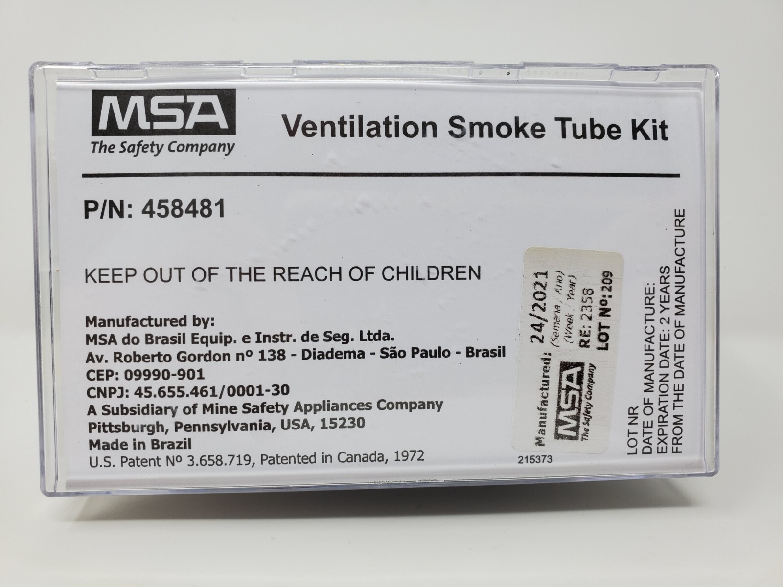 New Sealed MSA Ventilation Smoke Tube Kit No 458481 FRESH!