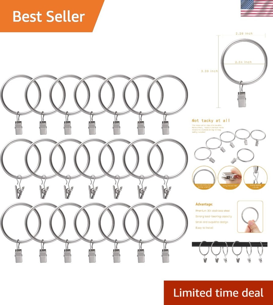 Rustproof Curtain Ring Clips - 20pcs, 2'' Inner Diameter for Security