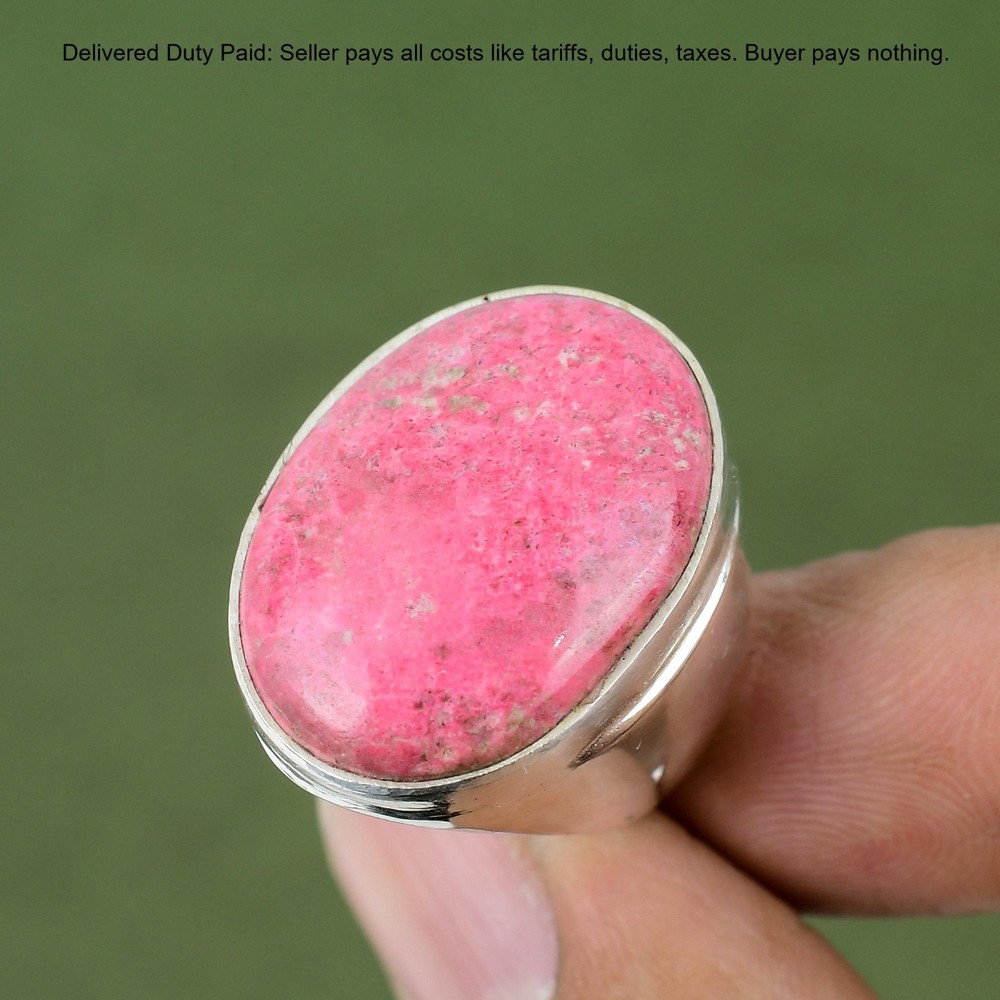 925 Silver Oval Thulite Gemstone Stackable Statement Bezel Wife Anniversary Ring