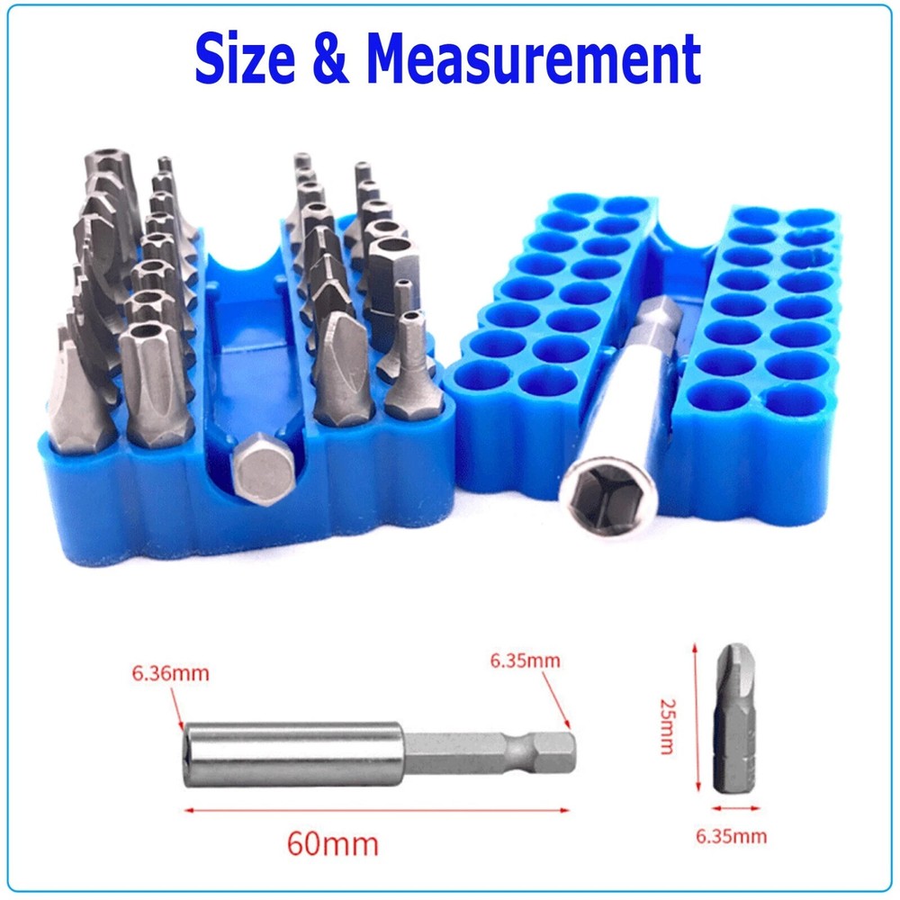 Torx Bit Set 33 Tamper Proof Security Torq Hex Star Spanner Tri Wing Screwdriver