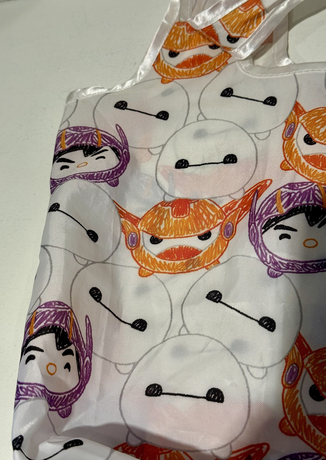Disney Tsum Tsum Baymax Hiro Big Hero 6 Nylon Tote Bag Reusable All Over Print