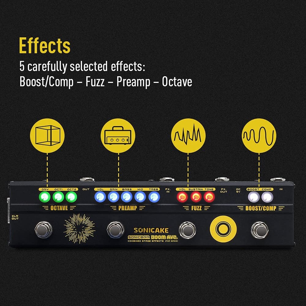 SONICAKE Bass Effects Pedals Multieffect Preamp Compressor Boost Fuzz Octave ...