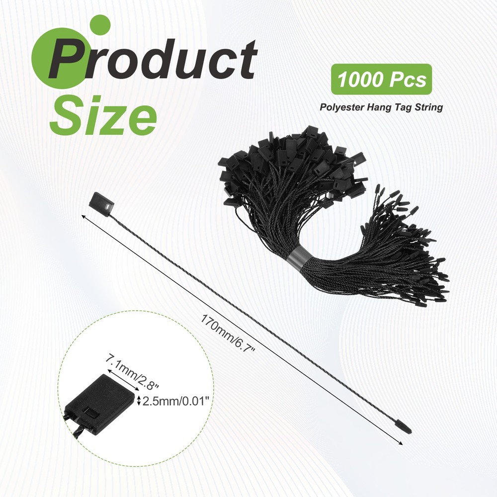 1000pcs Polyester Hang Tag String (6.7") - Plastic Snap Lock Pin Loop Black