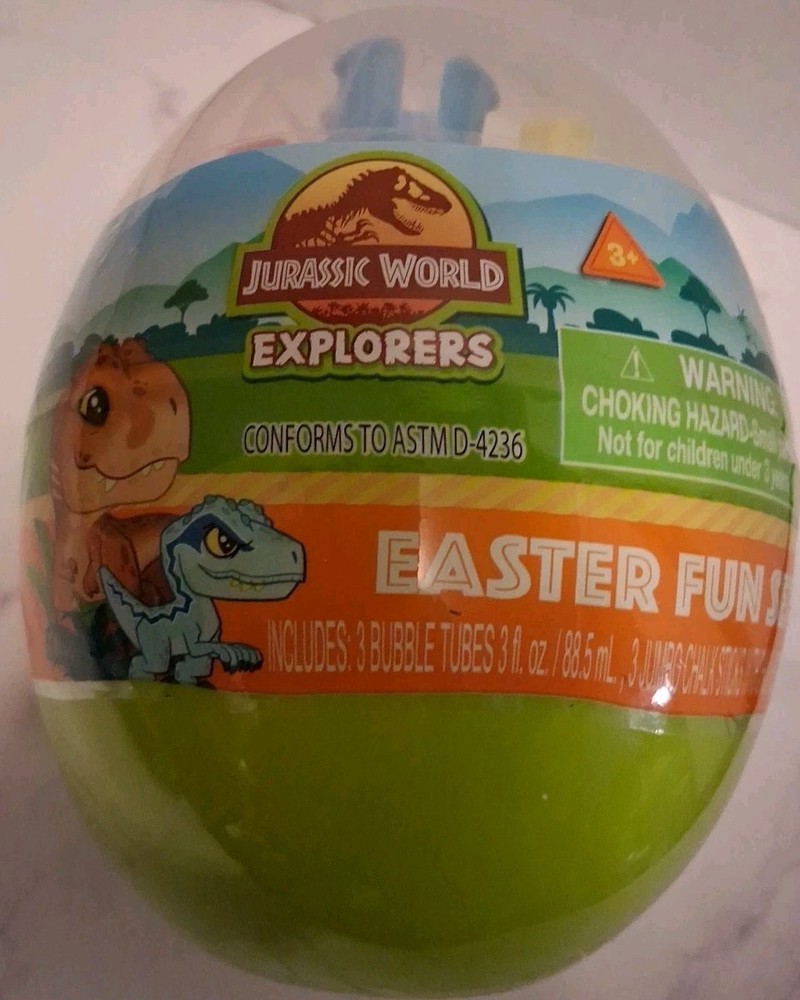 Jurassic World Explorers Easter Fun Set Bubbles Chalk Mini Disc New Unopened