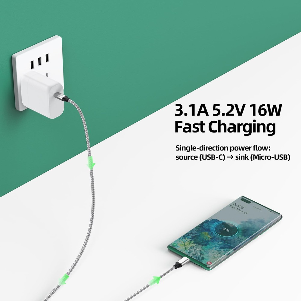 DteeDck USB C to Micro Cable 15 ft, Type C 15 Feet, Silver