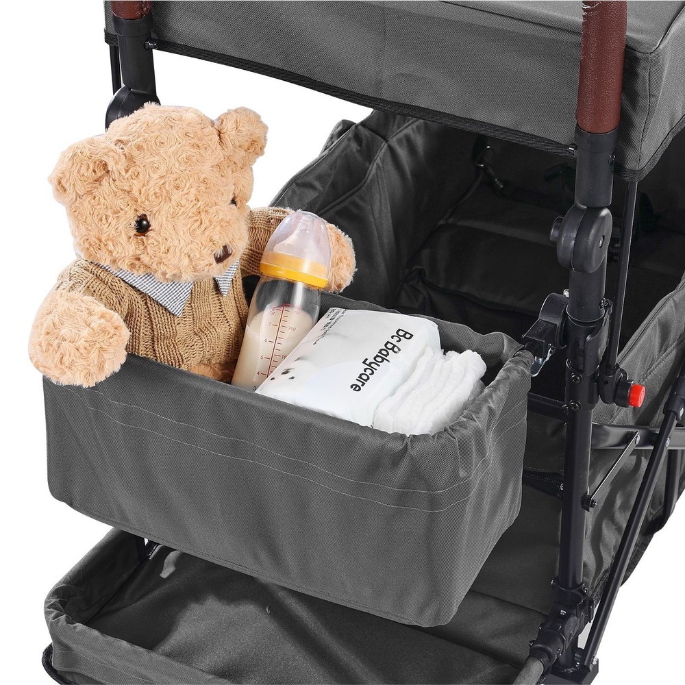 Wagon Stroller for 2 Kids, Push Pull Quad Collapsible Stroller with Adjustable H