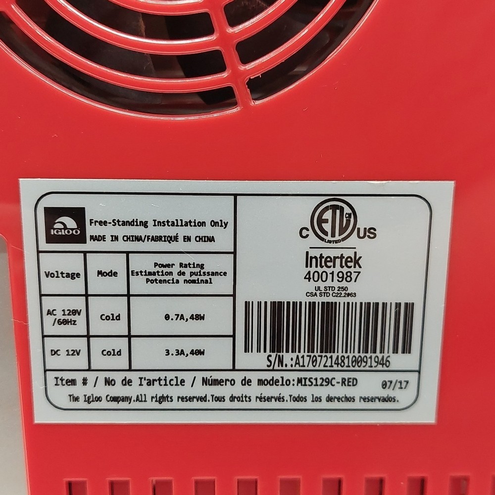 Igloo Retro 6 Can Mini Fridge Red Tested Working