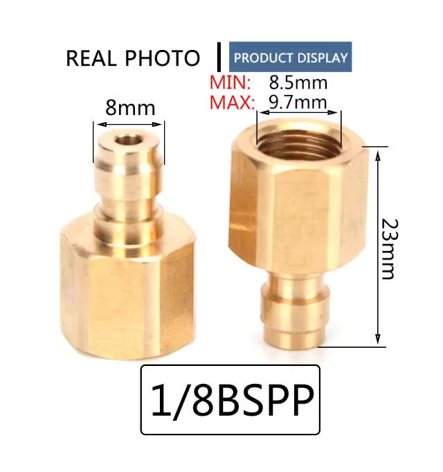2PCS 1/8BSPP Thread Copper Quick Connector Fitting PCP Air Refilling Adapter 8MM