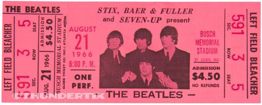 5 1966 BEATLES BUSCH STADIUM UNUSED FULL CONCERT TICKETS scrapbooking reprint