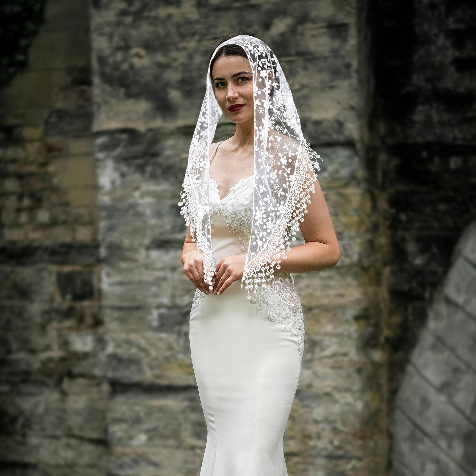 JJUNW 2 Pcs Mass Veil Triangle Mantilla Cathedral Head Large, Black,white