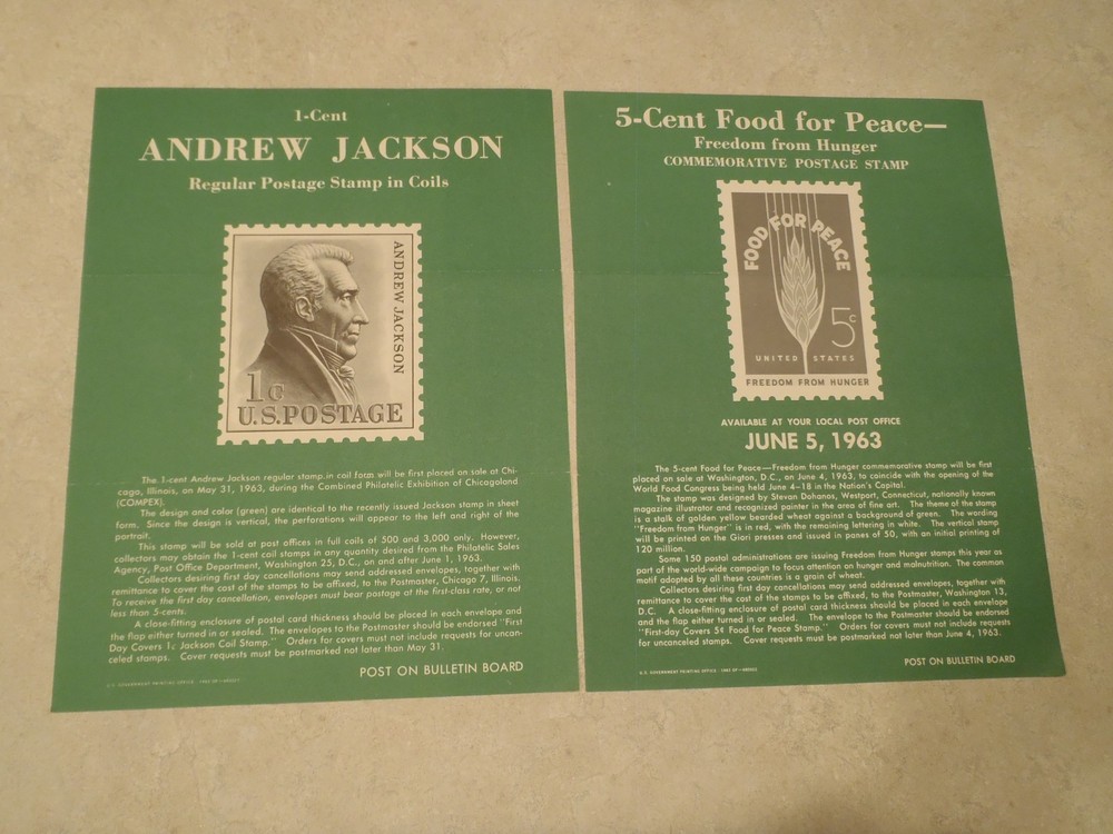 Vintage Postage Stamp Bulletin Poster Lot 1960s Post Office Air Mail 1962 1963