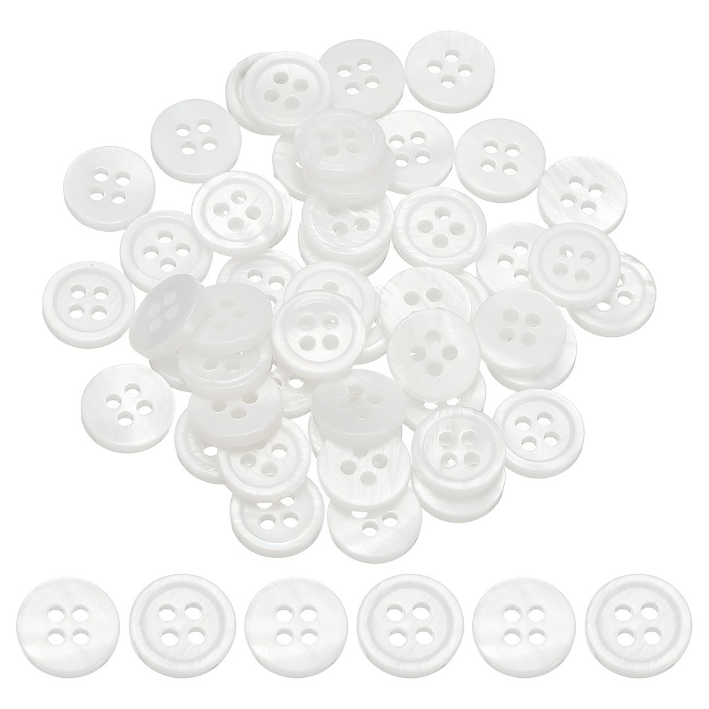 Natural Shell Button 4 Hole Shell Round Sewing Buttons 10 mm & 50 Pack & White