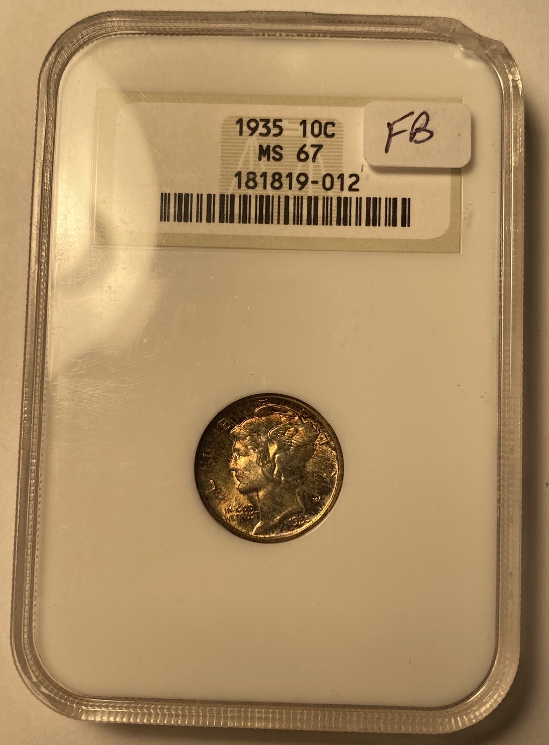 1935 Mercury Dime NGC MS67 Looks FB Old Fatty Holder Toned