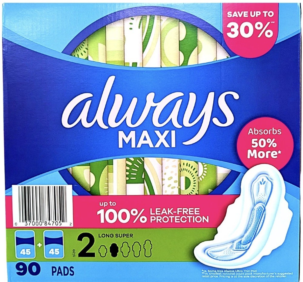 Always Maxi Long Pads Unscented Size 2 90 Count