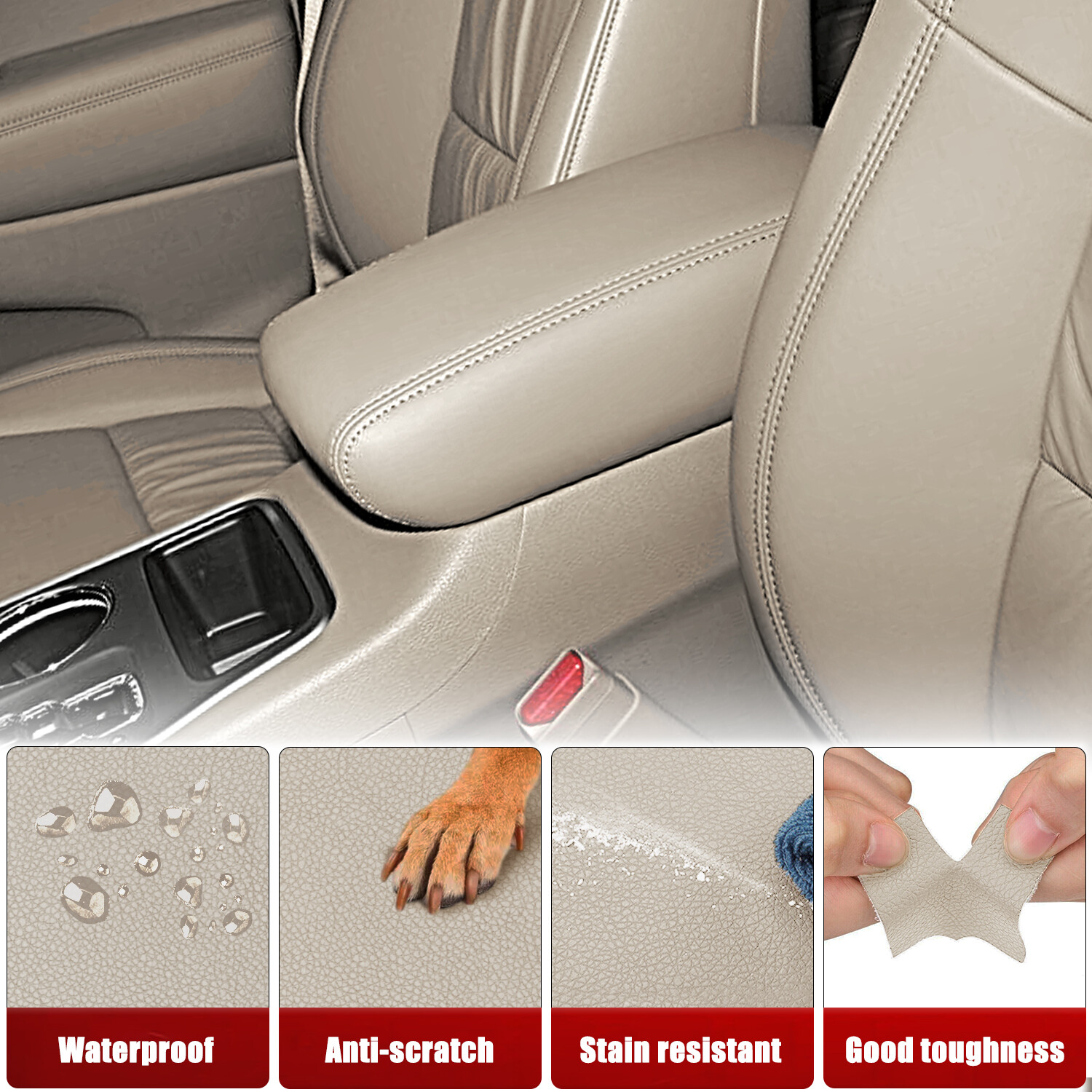 Fit Jeep Grand Cherokee 2011-2020 Center Console Lid Armrest Leather Cover Beige