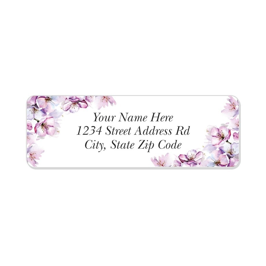 60 Return Address Labels Personalized Printed 3/4 x 2 1/4 Corner Cherry Blossoms