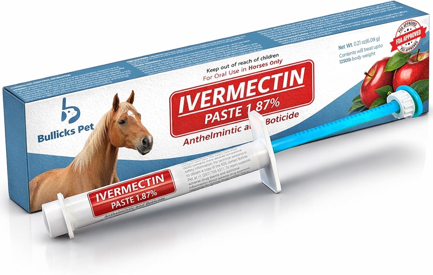 Bullicks Horse Dewormer Pack Paste Apple Flavor 0.21oz Expiry 01/2028
