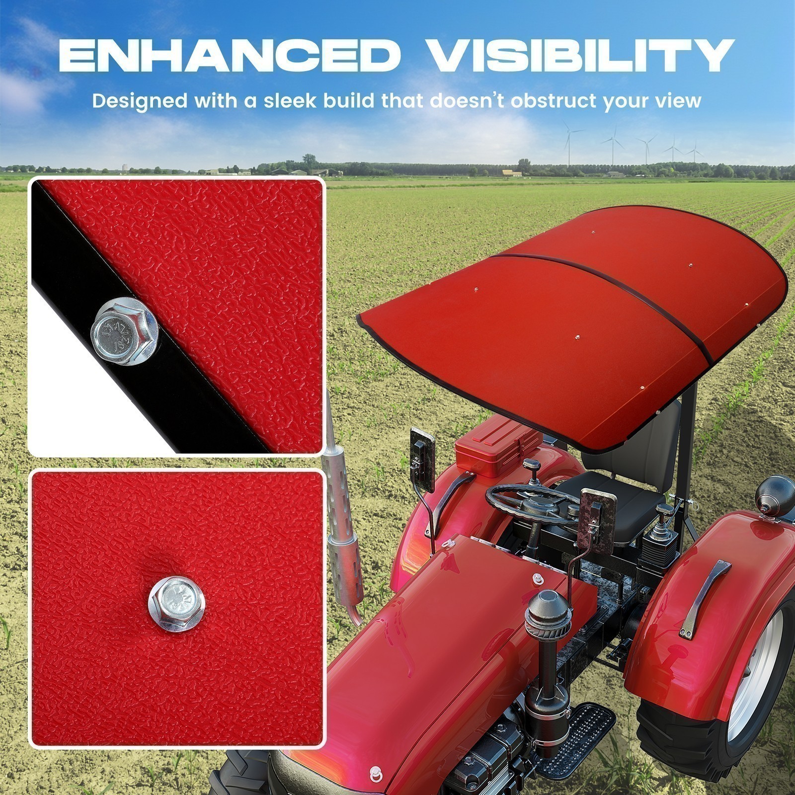 Sun Shield Tuff Top Tractor Canopy For 2" x 2" or 2" x 3" ROPS 48" X 52" Red NEW