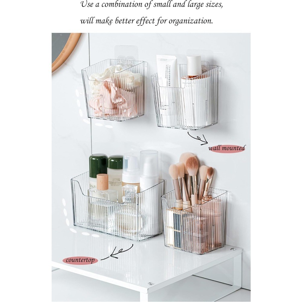 Wall Mounted Shower Caddy Set of 2 Stackable Adhesive Storage Bins Clear Plastic