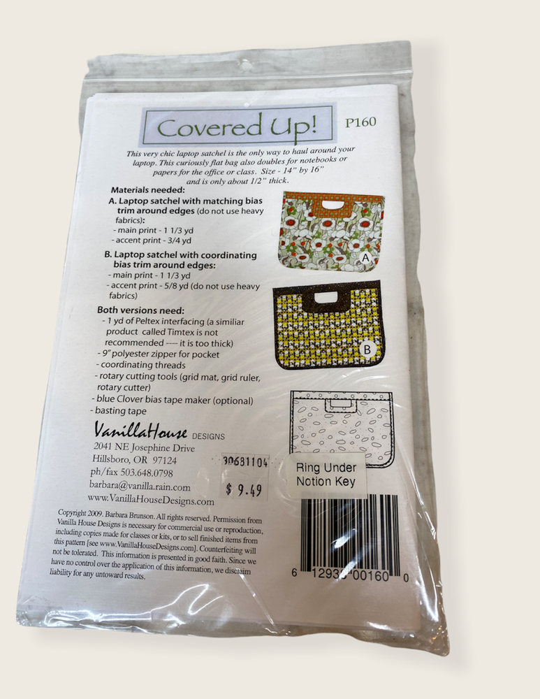Laptop SATCHELL sewing pattern by Vanilla House Covered Up!