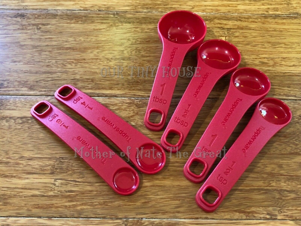 Tupperware Measuring Spoons Set 6 Red Nesting Scoops - New