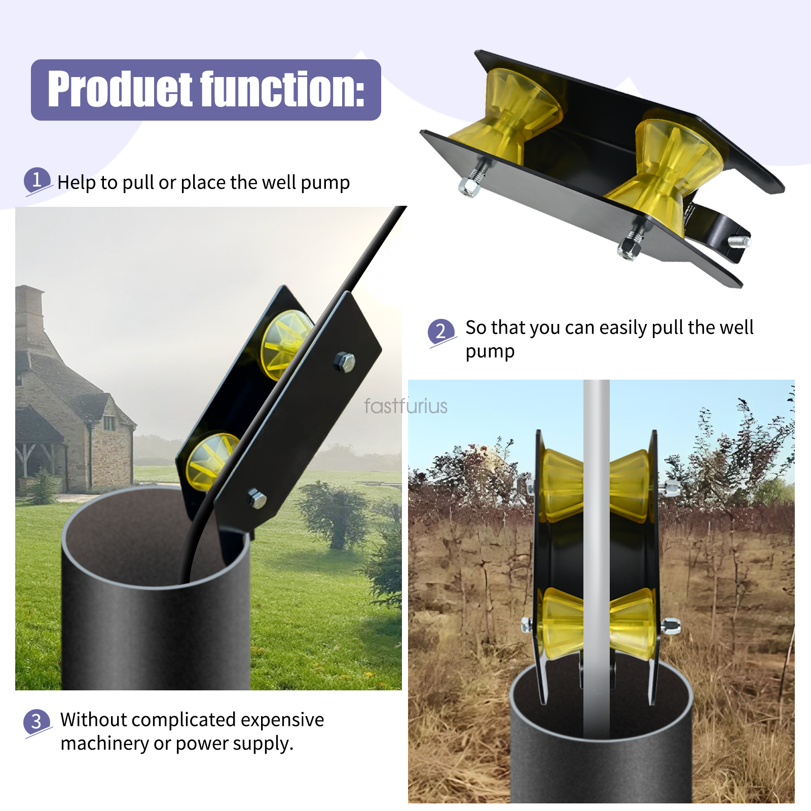 Water Well Pump Pulling Tool Pipe Tool and Cable Rollers to Pull or Place Pipe