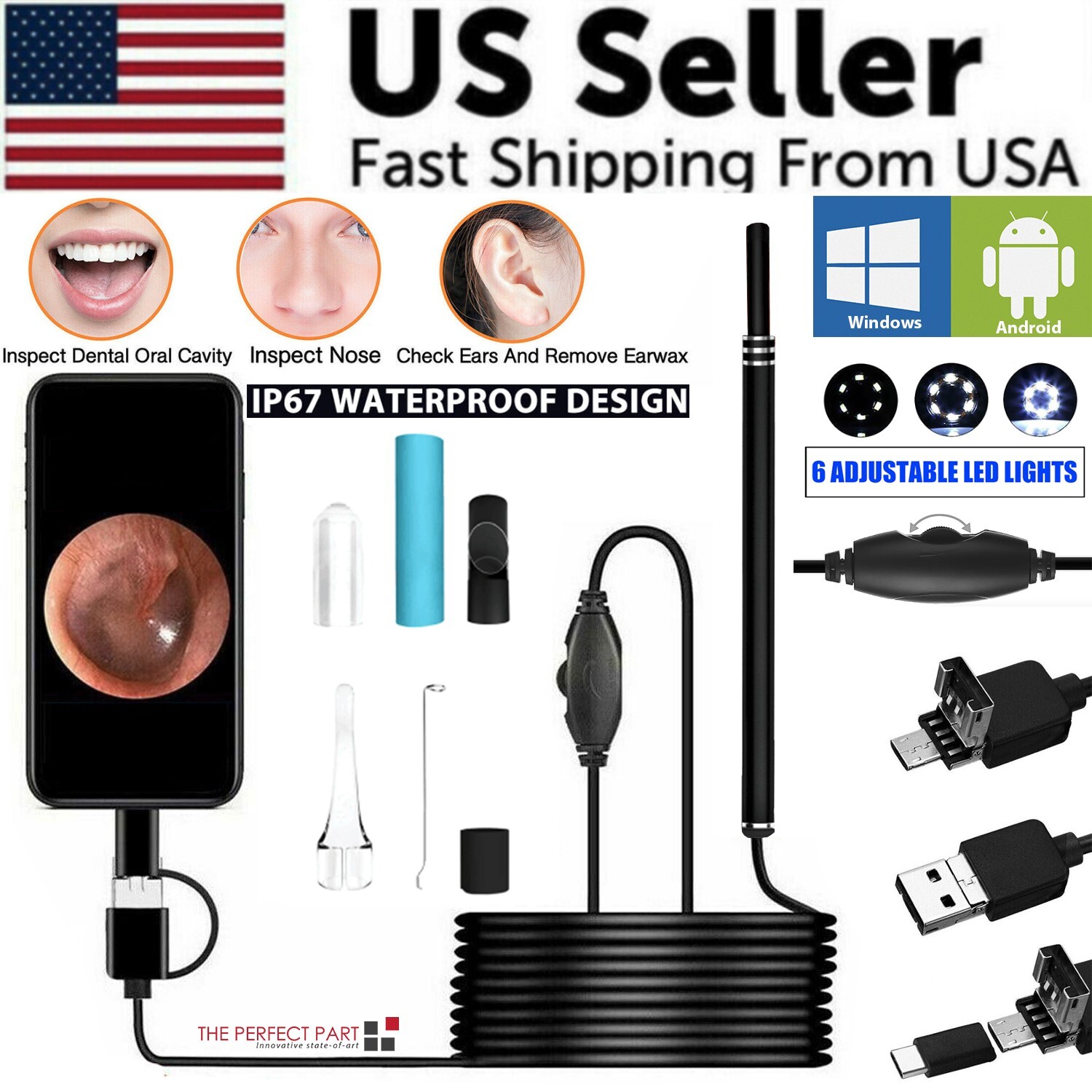 LED Ear Endoscope HD Otoscope Ear Wax Cleaning Camera Tool Cleaner Removal Kit