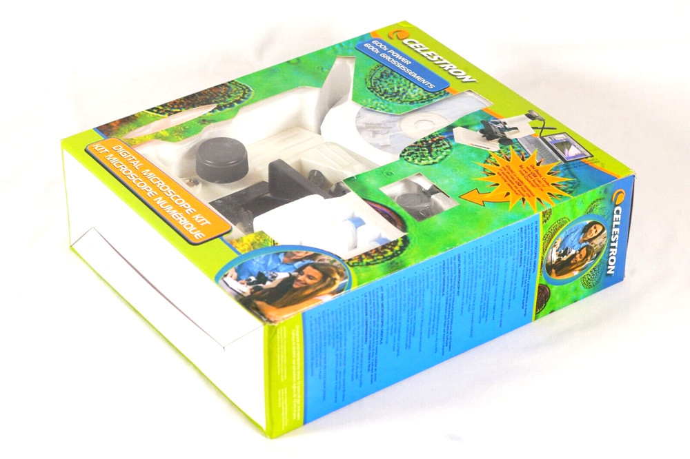 CELESTRON Digital Microscope Kit #44320 Beginners Microscope 40X-600X Open Box