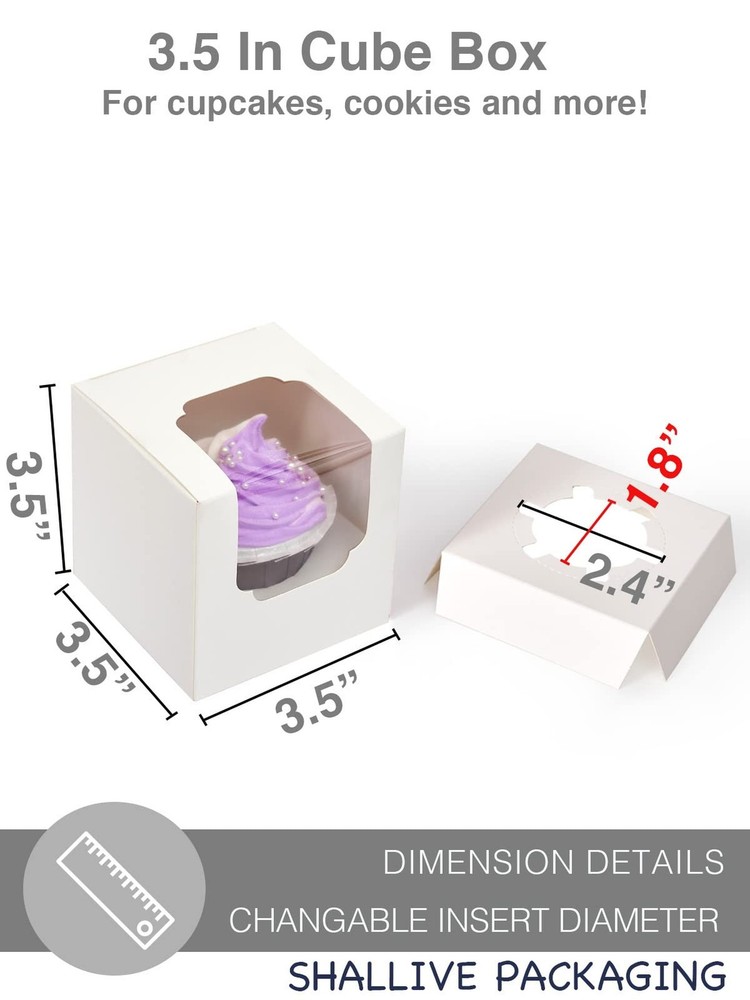 30 Pcs White Cupcake Boxes Individual Easy Assembly with Insert and Window, 3...