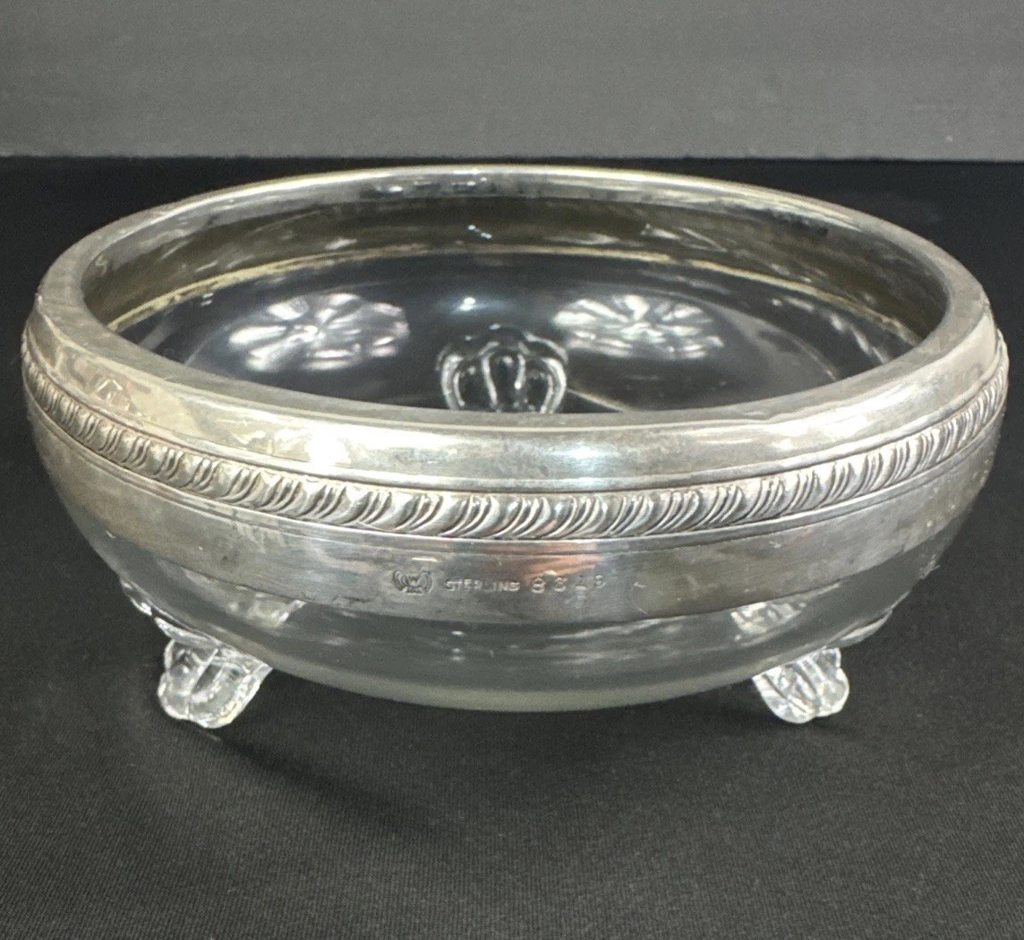 Weidlich Sterling 8319 Crystal 3 Footed Bowl 5.5” c1930s