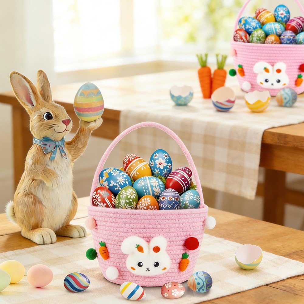 CCILAND Easter Basket for Kids, Empty Easter Egg Hunting Basket with Handle, ...