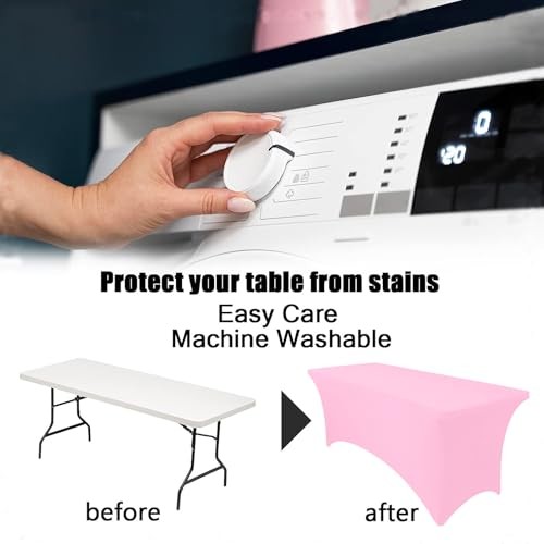 8FT Table Cloth for Rectangle Table Pink Tablecloth Rectangular Fitted Stretch