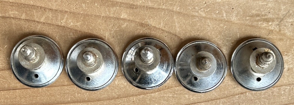 DS-219–FIVE (5) Vintage Matching Shiny Chrome Plated Drawer Knobs Pulls