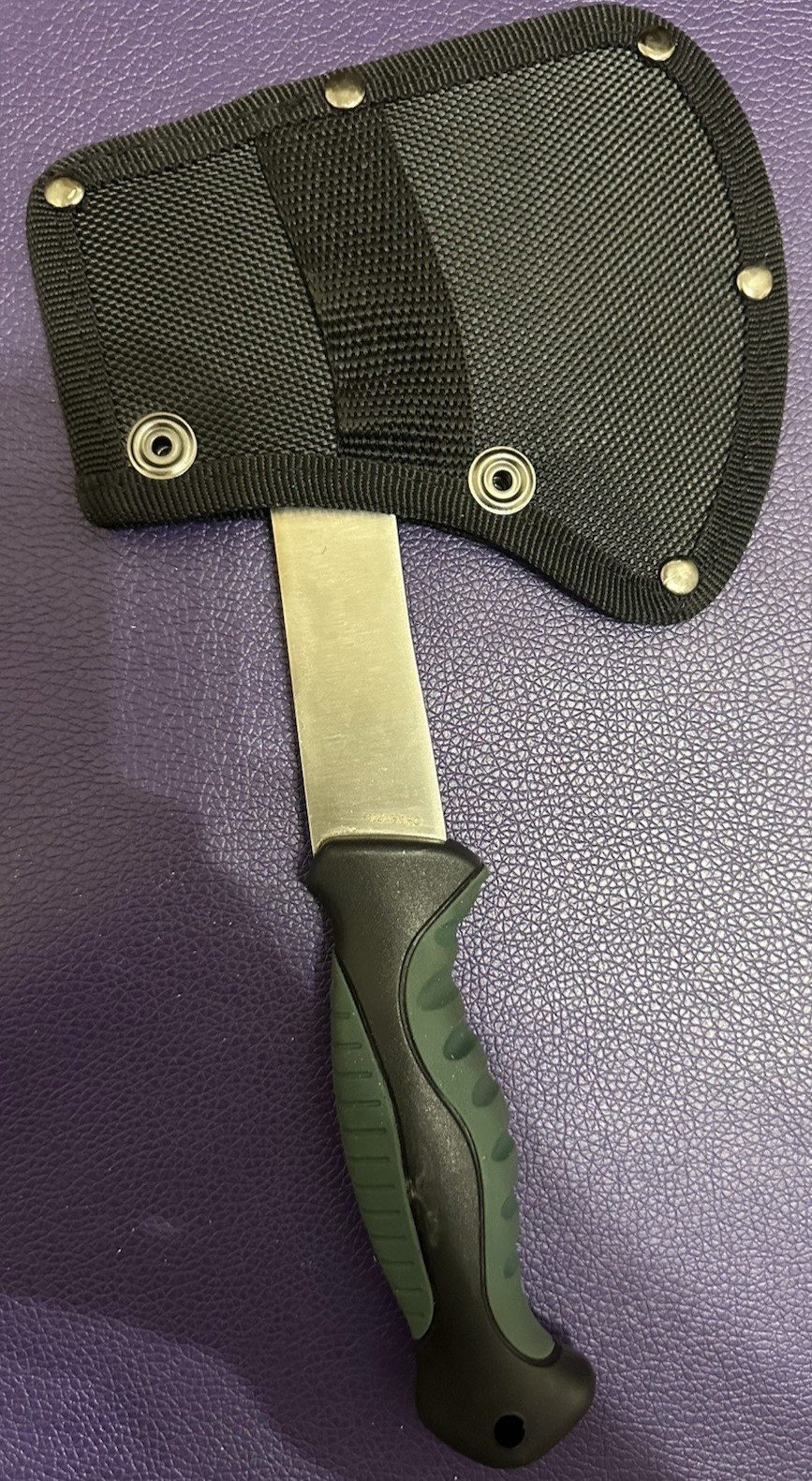 Utica .23" Thick 5.7" Hatchet Axe with Sheath Holster Green Rubberized Handle