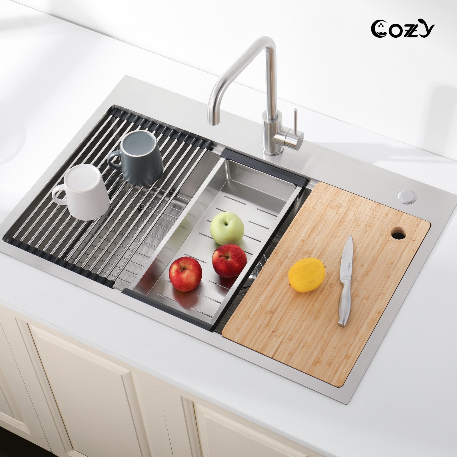 Cozy n Bath 30x22 inch overmount kitchen sink with accessors and drain