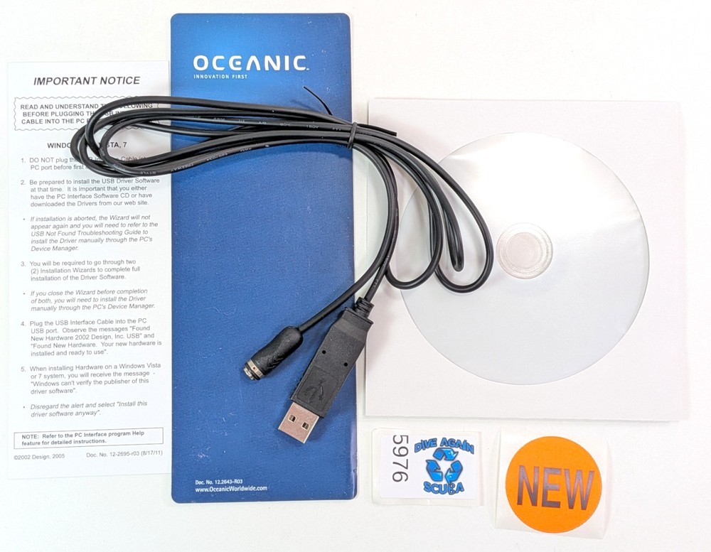 Oceanic DC V4 for: OCS, OCI, F11 Dive Computer Data Download Interface Cable USB