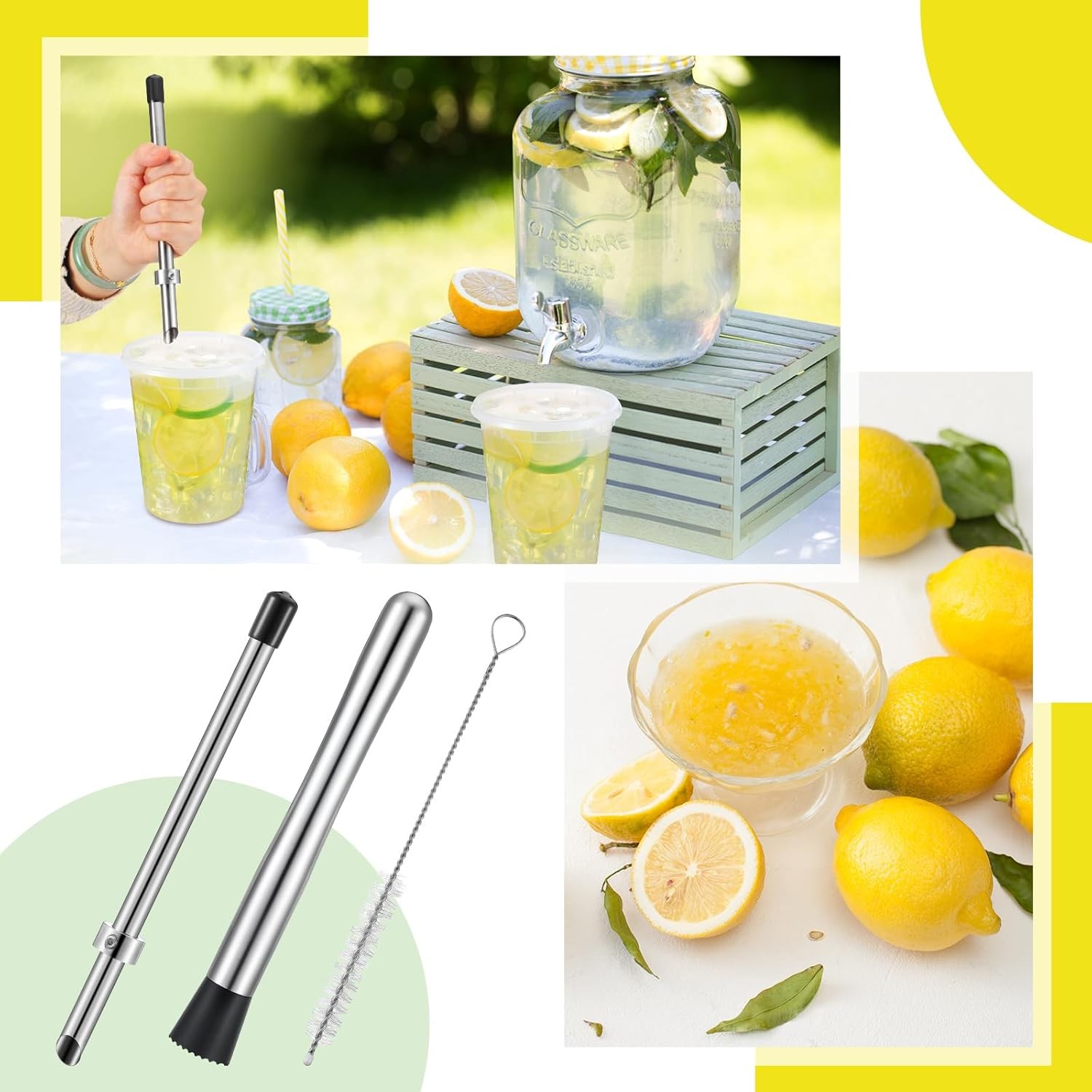 2 Pcs Straw Puncher and Muddler for Lemonade Plastic Lids Cups, Silver