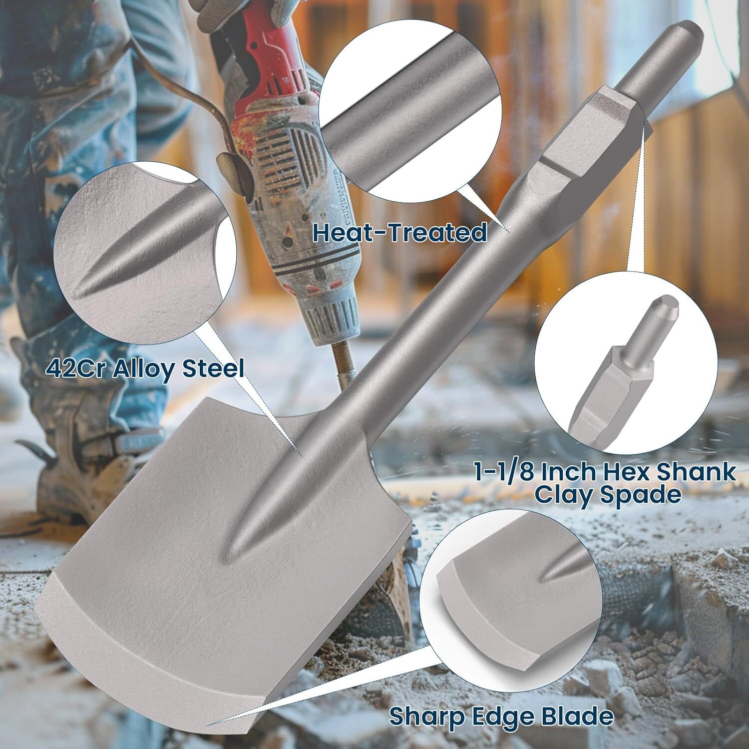 1PC SDS MAX Clay Spade Scoop Square Flat Shovel Chisel Bit for Jack Hammer Drill